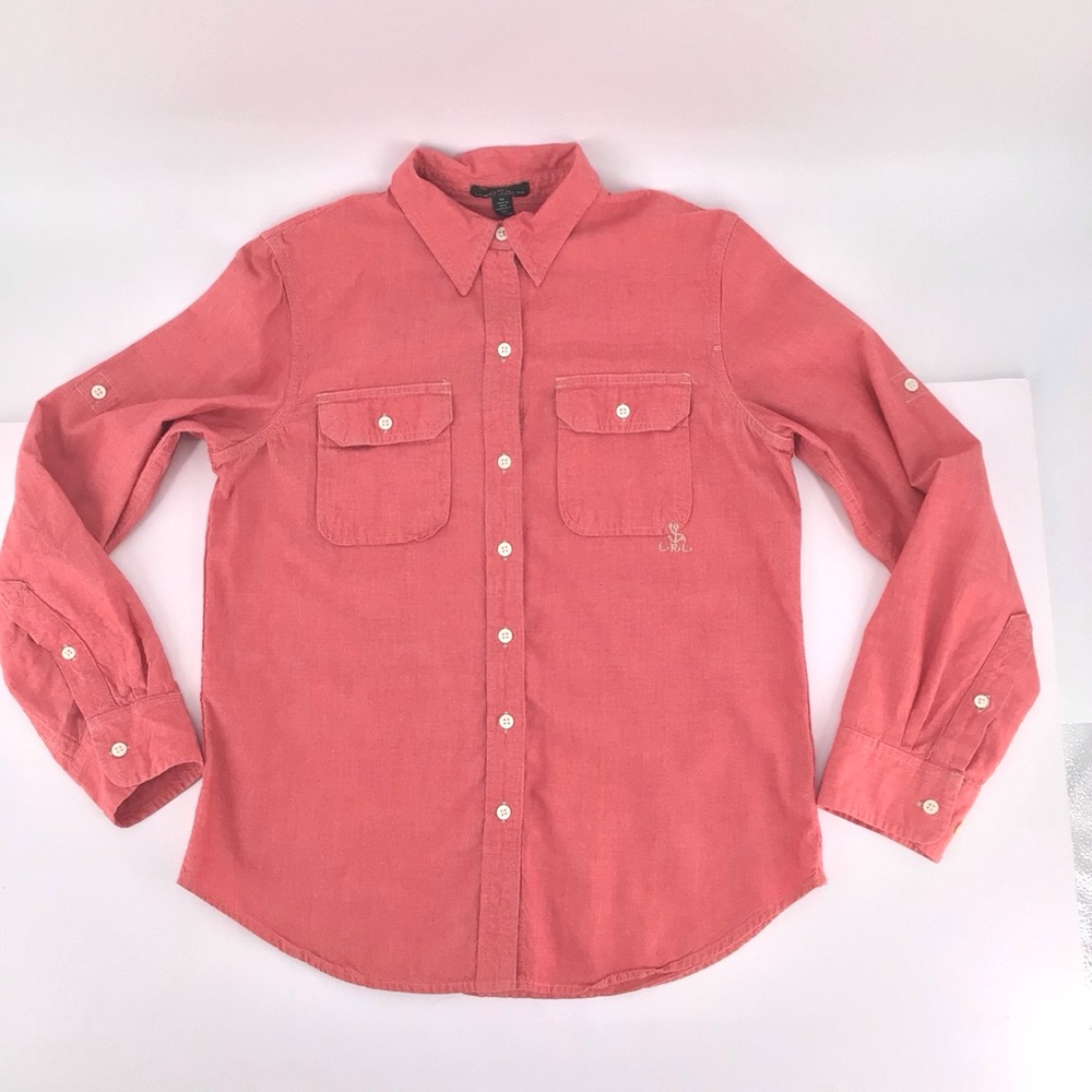 VTG Lauren Jeans Co. Ralph Lauren Red Long Sleeve Denim Crest Shirt Size Medium